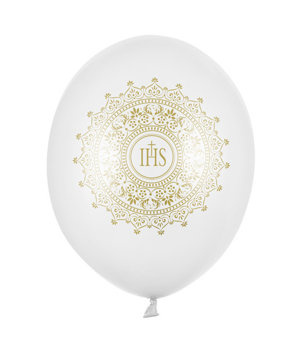 Balony 30 cm I Komunia Święta IHS białe  - 6szt.