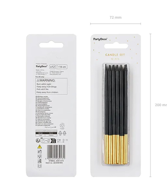 Świeczki Czarne Długie 14cm 12szt Eleganckie na Tort Urodzinowy