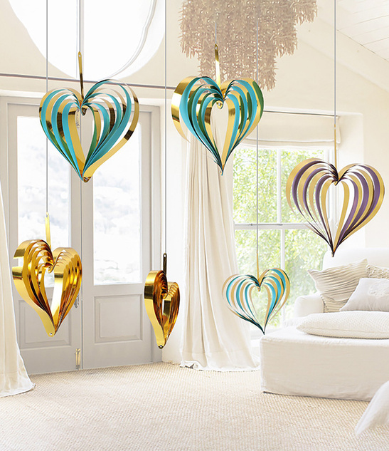 Dekoracje Złoto-Fioletowe Serca Papierowe Zestaw 4 Szt.