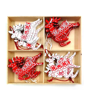 Świąteczne ozdoby choinkowe – Renifery, zestaw 12 szt., czerwono-białe