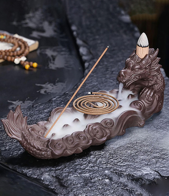 Kominek do kadzidełek backflow, smok, podstawka na stożki i patyczki