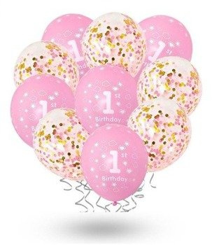Balony zestaw urodzinowy KONFETTI - róż 10szt