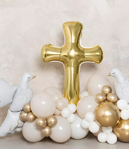 Balon Foliowy Krzyż Złoty 104 cm – Komunia, Chrzest, Dekoracja