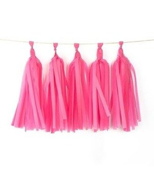 GIRLANDY frędzle z bibuły 5 szt. - różowy