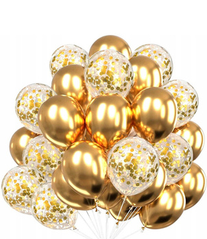 Zestaw balonów złotych z konfetti 30 szt. – na ślub i urodziny