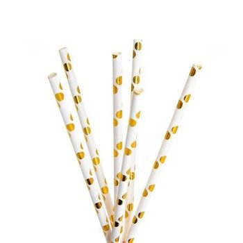 Słomki papierowe METALIC złote grochy EKO 25szt.