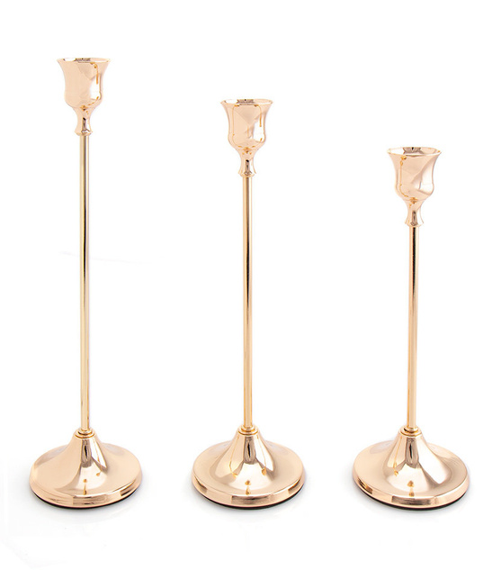 Świeczniki metalowe złote GLAMUR 3szt - 26cm