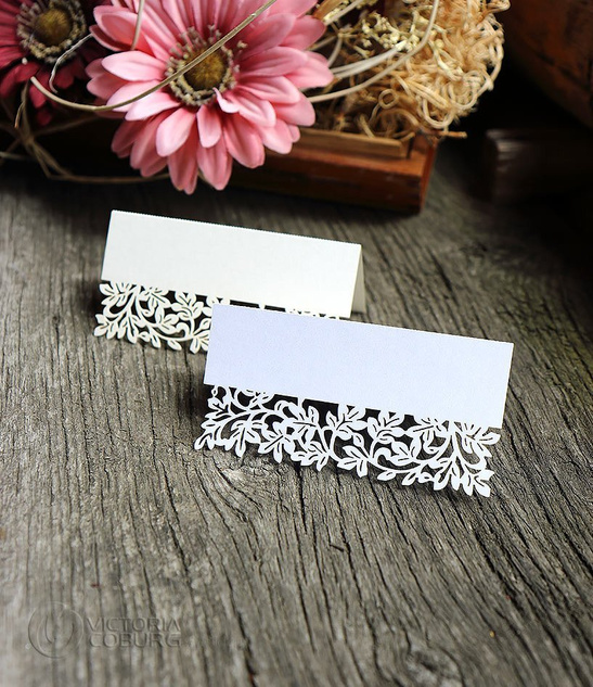 Wizytówki winietki FLOWER LASER ecru 10szt.