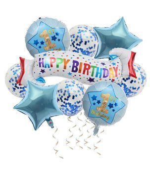 Urodzinowy zestaw balonów 9szt. ROCZEK - niebieski