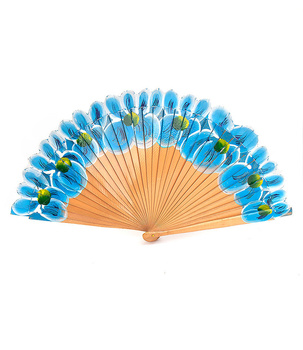Wachlarz Flamenco kwiaty Niebieski Ręcznie Malowany, 21cm, Hiszpański