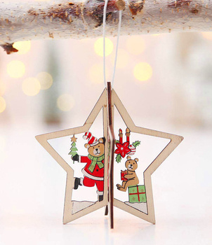 Przestrzenna Ozdoba Choinkowa 3D – Drewniana Gwiazdka 10 cm