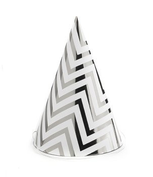 Czapeczki urodzinowe srebrne zygzaki - 5szt.