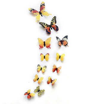 Naklejki 3D MOTYLKI Żółte, 12 szt., dekoracja wnętrz i ogrodów
