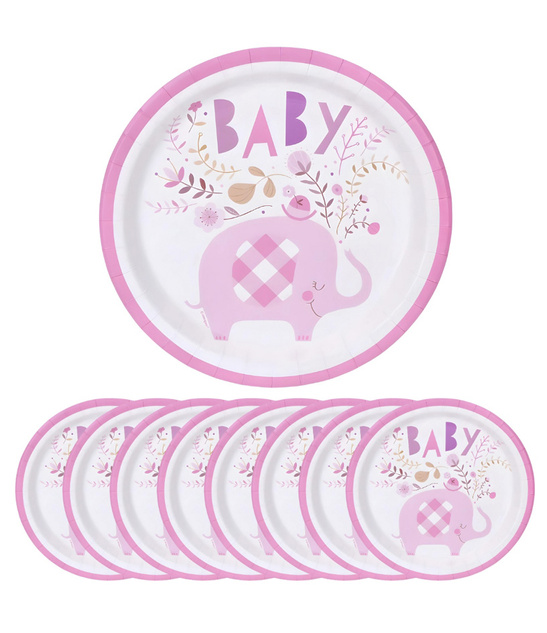 Talerze Papierowe Jednorazowe Słoń 23 cm – 8 szt. (Różowe) UNIQUE