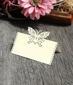Wizytówki winietki MOTYL LASER ecru 10szt.