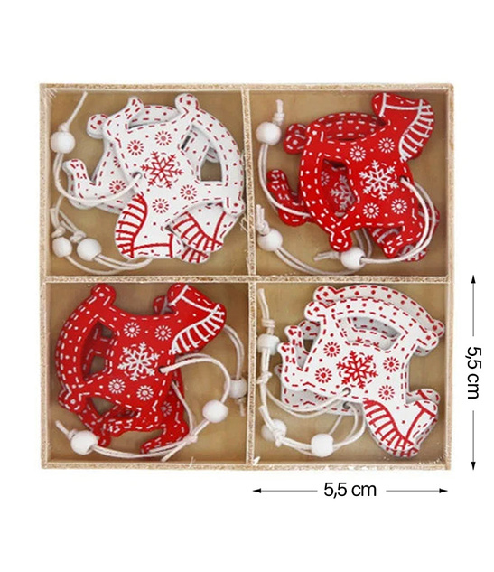 Świąteczne ozdoby – Koniki na biegunach, 12 szt., lakierowane drewno