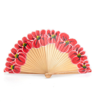 Wachlarz Flamenco kwiaty Czerwony Ręcznie Malowany, 21 cm, Hiszpański
