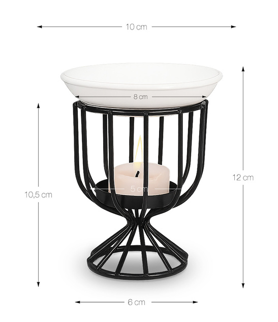 Świecznik kominek zapachowy metalowy + ceramiczny talerzyk 2w1 10,5 cm