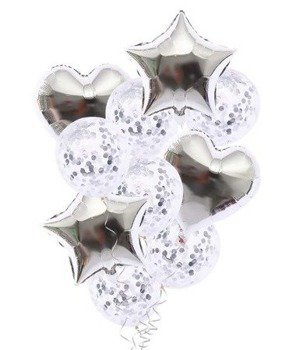 Balony konfetti srebrne ZESTAW - 10szt