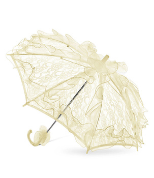 Koronkowa parasolka ecru z krótką rączką – dodatek na komunię i ślub
