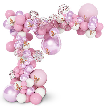 ZESTAW girlanda balonowa róż METALIC motylki - 111szt