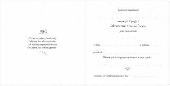 Zaproszenie I Komunię Świętą