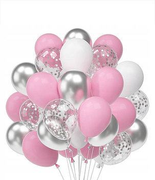 Zestaw balonów 30 szt. różowych, białych i srebrnych z konfetti – elegancka dekoracja
