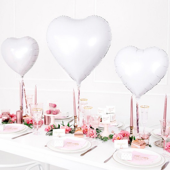 Balon foliowy metalizowany SERCE 61 cm – biały, dekoracja na ślub