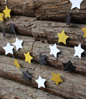 Girlanda papierowa GWIAZDKI czarno-złoto-białe 2M