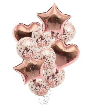 Balony konfetti różowe złoto ZESTAW - 10szt