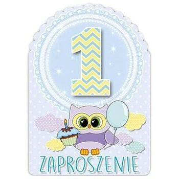 Zaproszenie na roczek  - niebieskie sówki