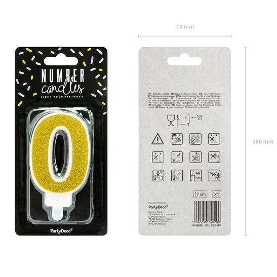 Świeczka urodzinowa złoty brokat cyfra 0 zero