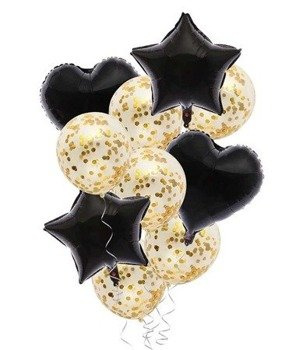 Balony konfetti czarne ZESTAW - 10szt