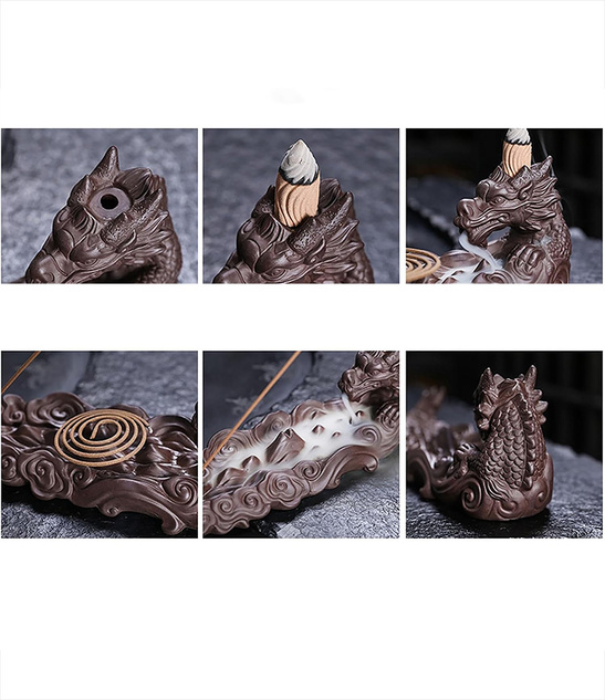 Kominek do kadzidełek backflow, smok, podstawka na stożki i patyczki