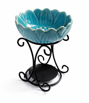 Kominek zapachowy ceramiczny turkusowy z metalową podstawą
