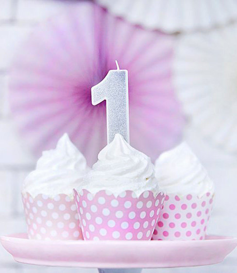 Świeczka urodzinowa srebrna brokat cyfra 1 jeden