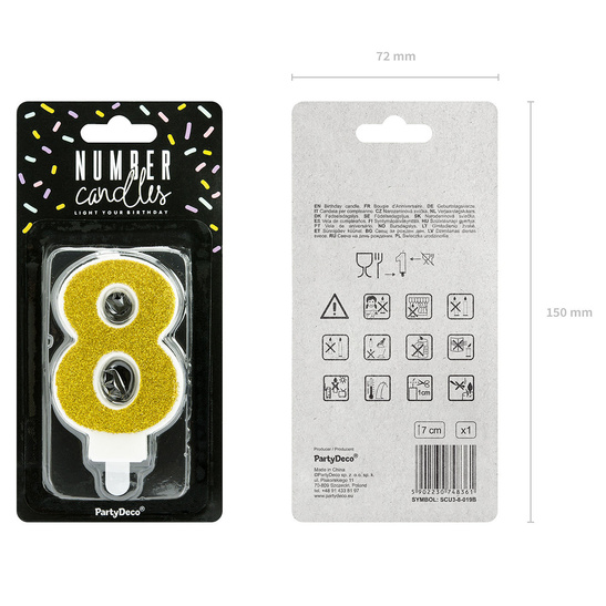 Świeczka urodzinowa złoty brokat cyfra 8 osiem