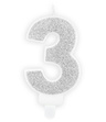 Świeczka urodzinowa srebrna brokat cyfra 3 trzy