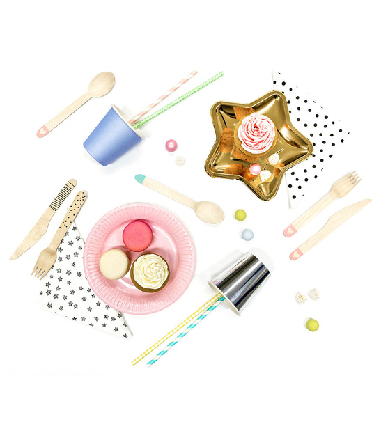 Sztućce drewniane czarny wzorek 18szt