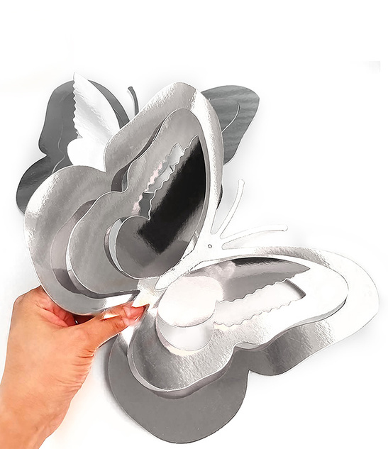 Motyle 3D srebrne – dekoracja wisząca 11 szt. na sufit i ścianę