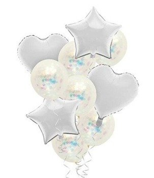 Balony konfetti białe ZESTAW - 10szt