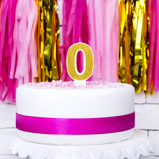 Świeczka urodzinowa złoty brokat cyfra 0 zero