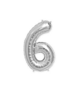 Balon foliowy 40cm - srebrna cyfra 6