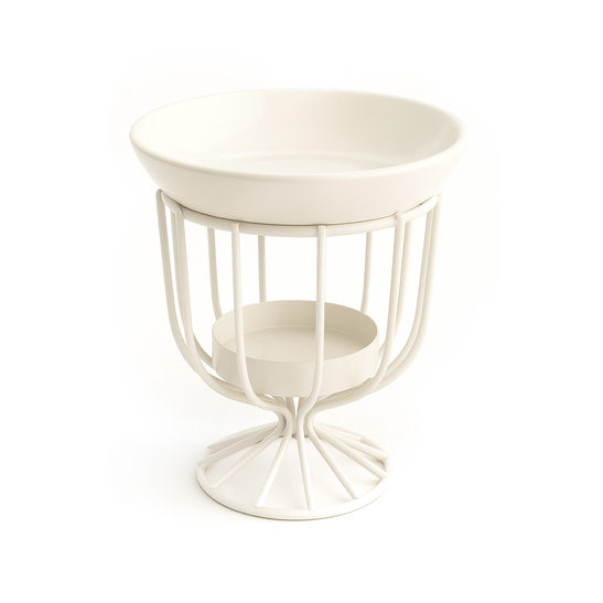 Świecznik kominek zapachowy metalowy Biały + ceramiczny talerzyk 2w1 10,5 cm