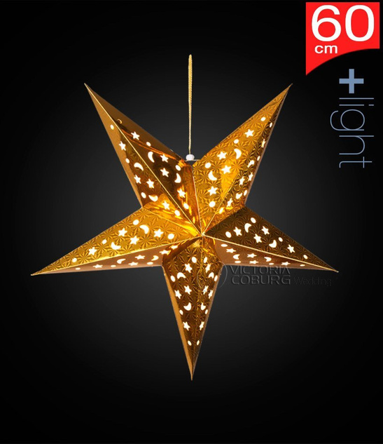 Lampion Gwiazda 60 cm Złoty Hologram – Dekoracja Świąteczna