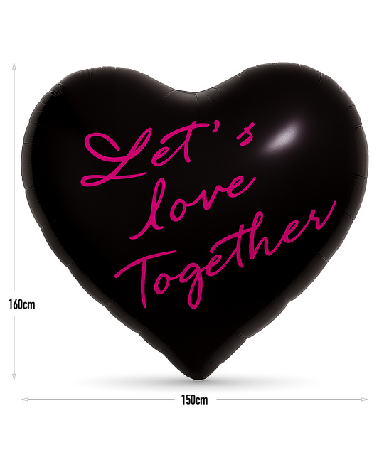 Balon foliowy serce czarne 160×150 cm z napisem Let's love together