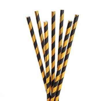 Słomki papierowe METALIC czarno złote EKO 25szt.