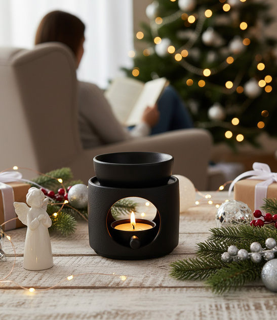 Ceramiczny kominek zapachowy czarny – aromaterapia, dekoracja, relaks