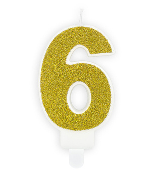Świeczka urodzinowa złoty brokat cyfra 6 sześć