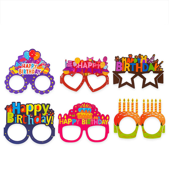 Kolorowe Okulary Urodzinowe Papierowe Zestaw 6 szt.